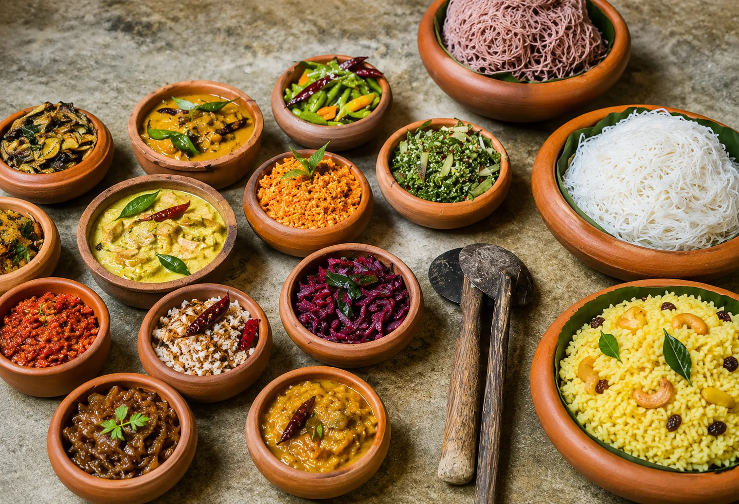 Traditional Sri Lankan highland dishes served in clay pots